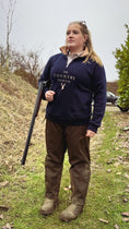 Load image into Gallery viewer, Bicton Quarter Zip Sweatshirt- Navy and Cream
